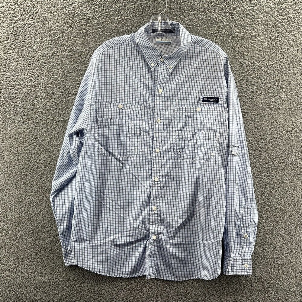 Columbia PFG Shirt Mens XL Tamiami Long Sleeve Button-Down Omni Shade Blue Check